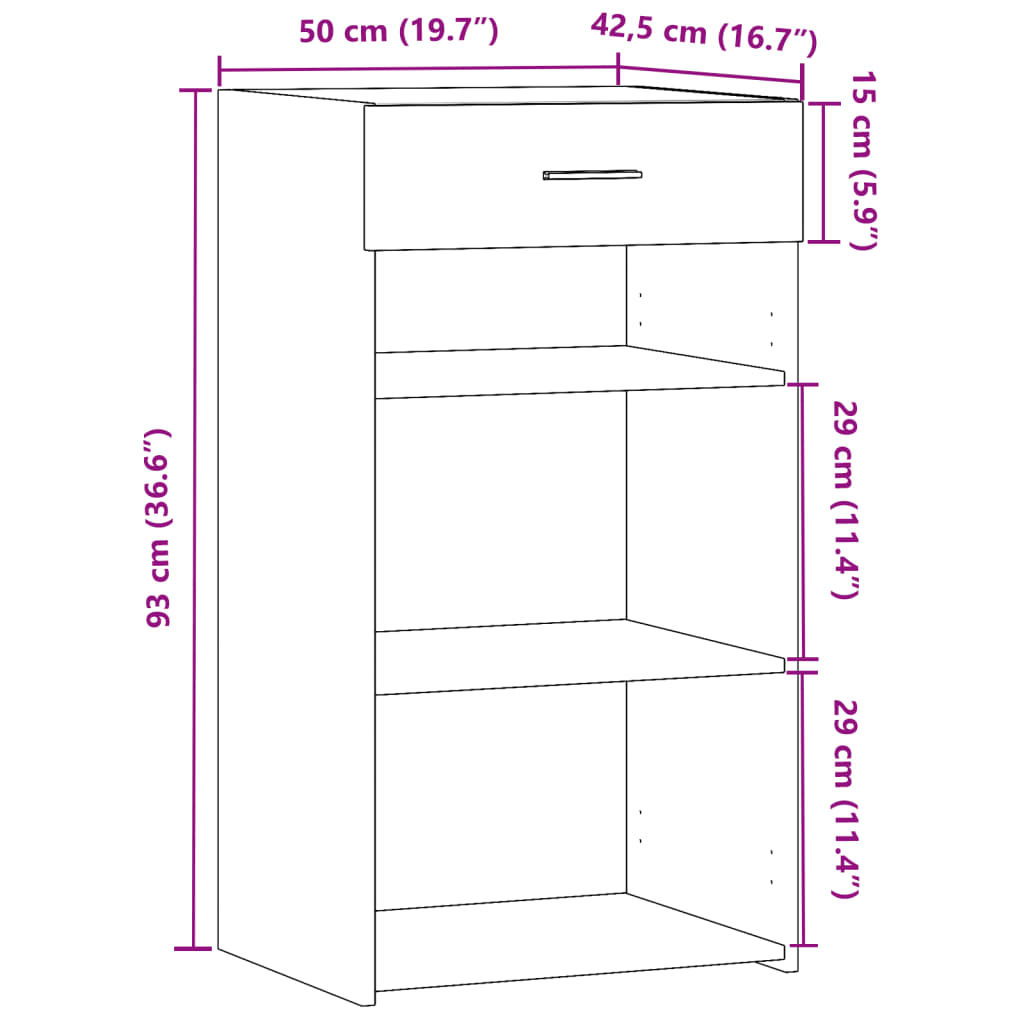 skab 50x42,5x93 cm konstrueret træ sonoma-eg
