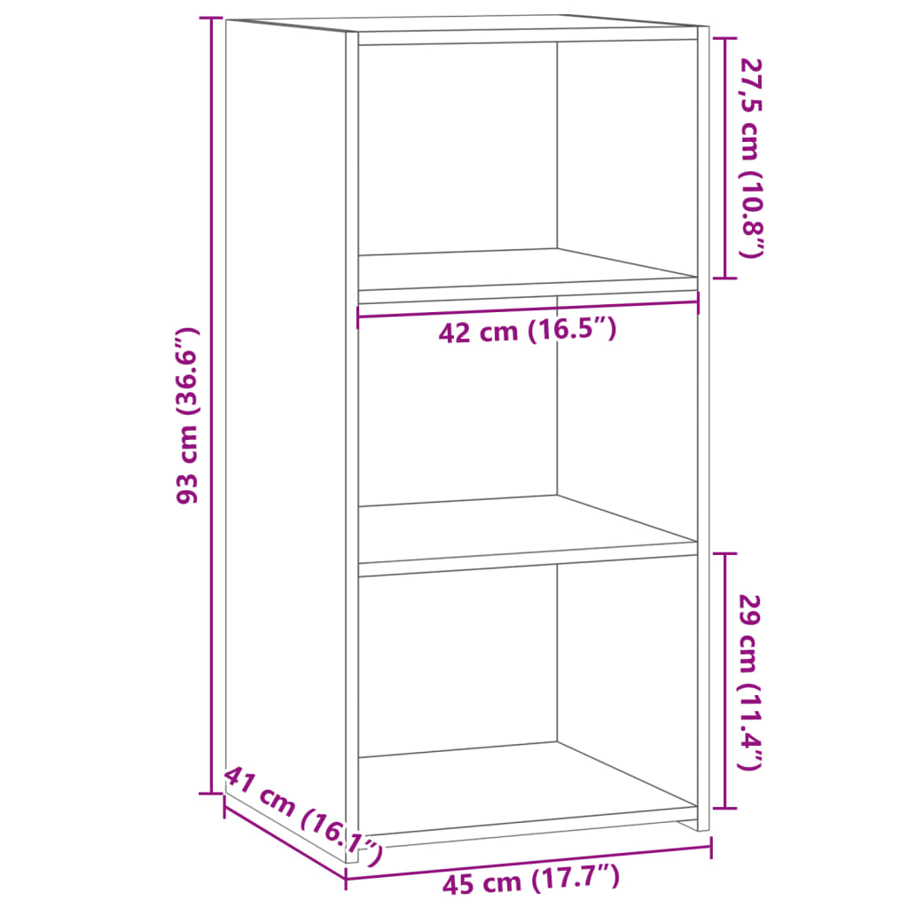 reol 45x41x93 cm konstrueret træ sort