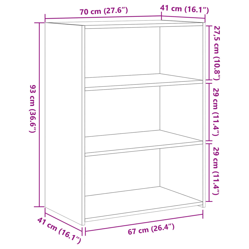 reol 70x41x93 cm konstrueret træ hvid