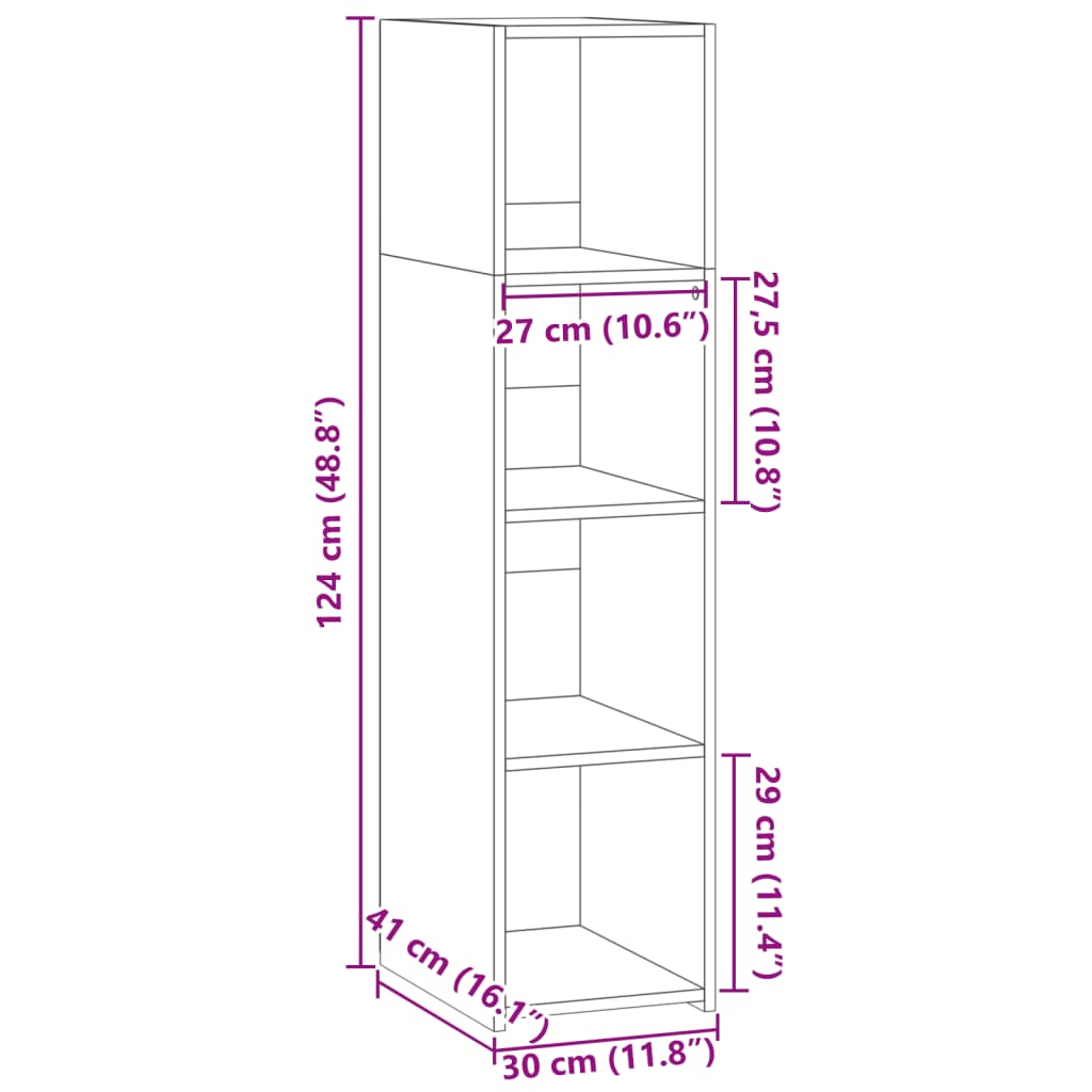 reol 30x41x124 cm konstrueret træ hvid