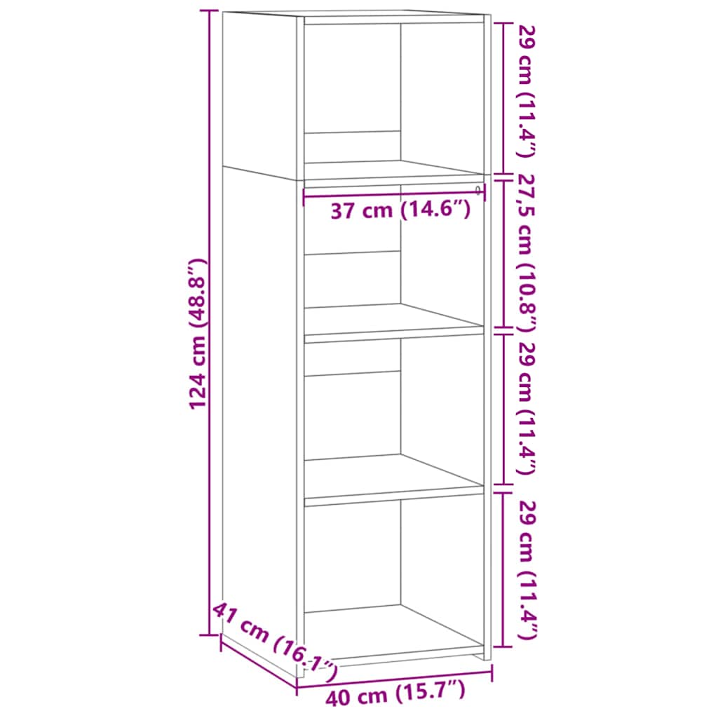 reol 40x41x124 cm konstrueret træ hvid
