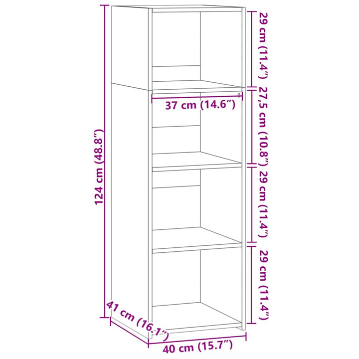 reol 40x41x124 cm konstrueret træ hvid