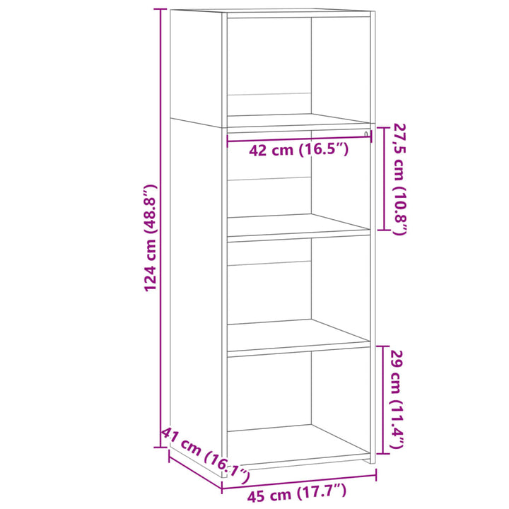 reol 45x41x124 cm konstrueret træ hvid