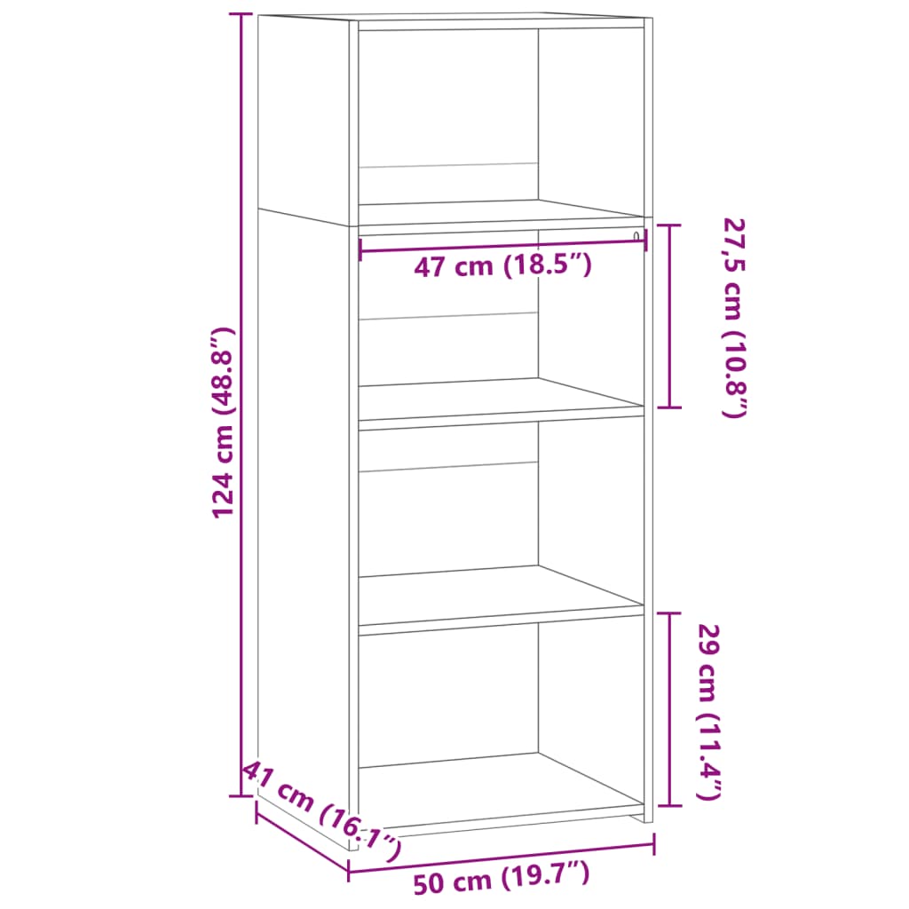 reol 50x41x124 cm konstrueret træ hvid