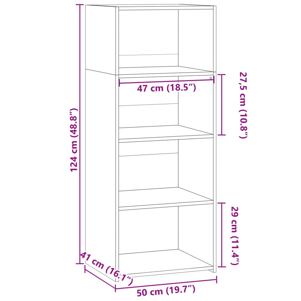 reol 50x41x124 cm konstrueret træ sonoma-eg
