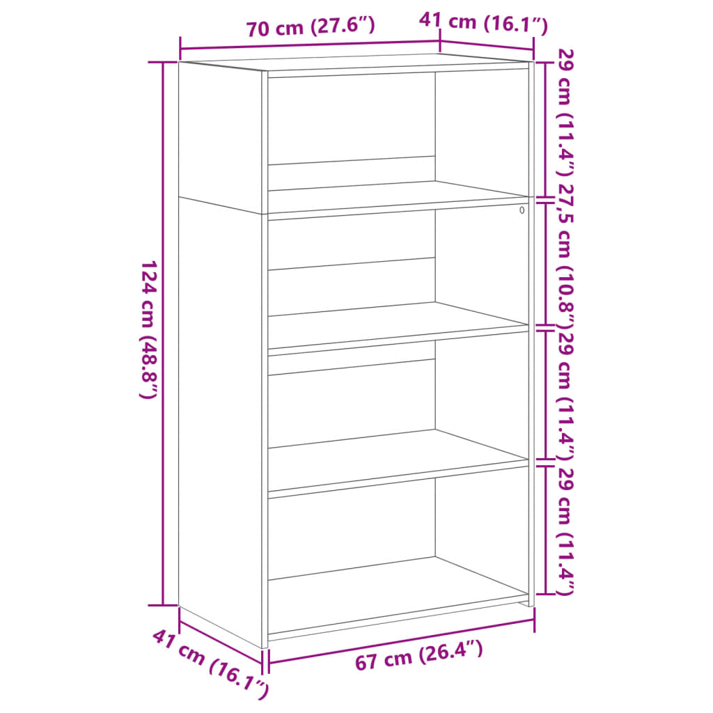 reol 70x41x124 cm konstrueret træ sonoma-eg