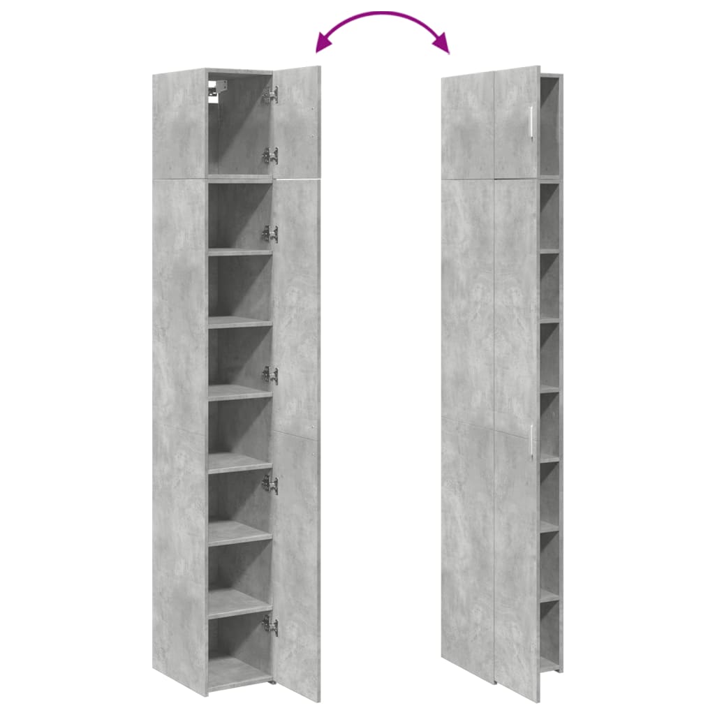 skab 30x42,5x225 cm smalt konstrueret træ betongrå
