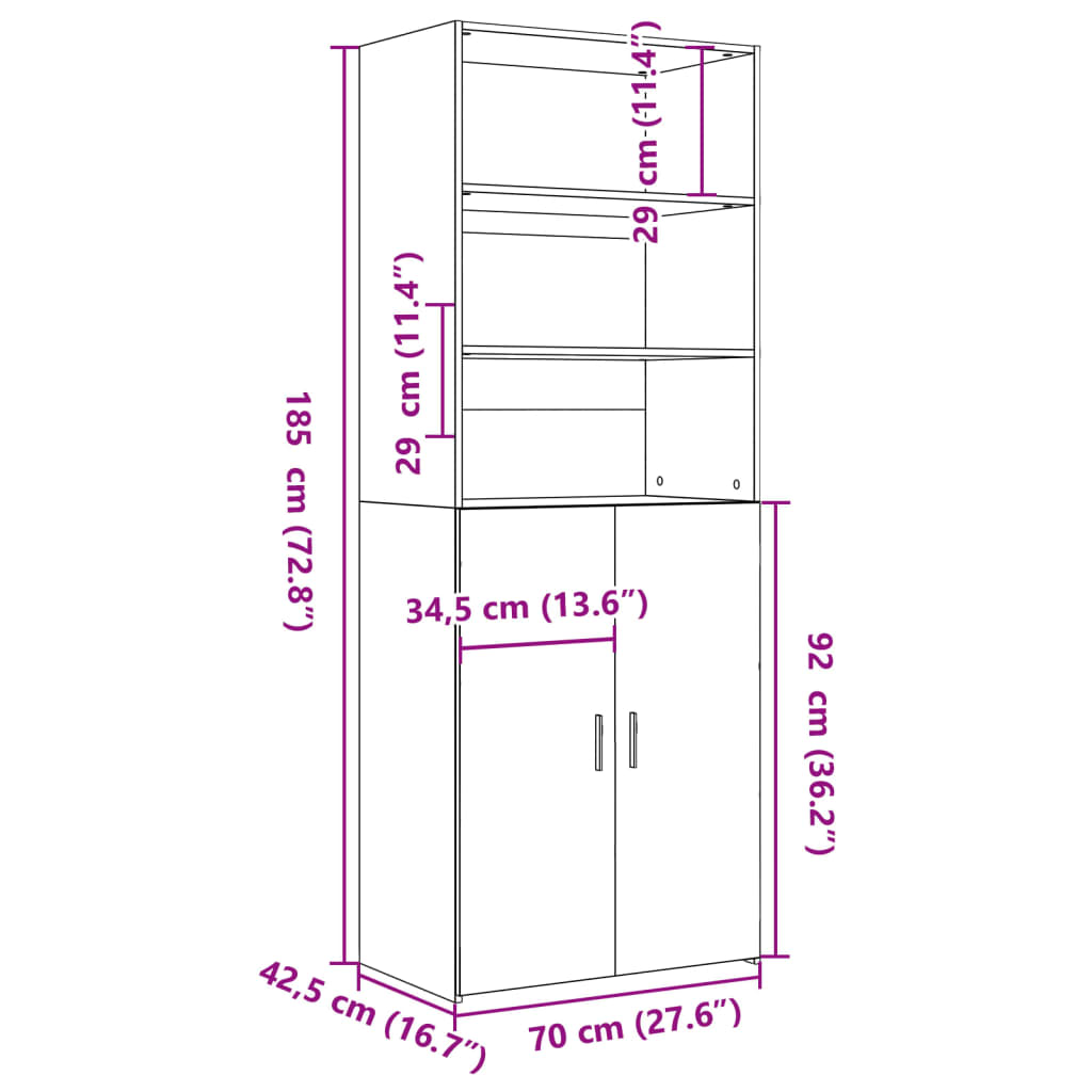 skab 70x42,5x185 cm konstrueret træ røget egetræsfarve