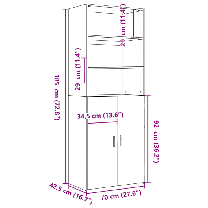 skab 70x42,5x185 cm konstrueret træ røget egetræsfarve
