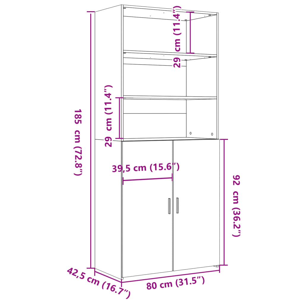 skab 80x42,5x185 cm konstrueret træ hvid