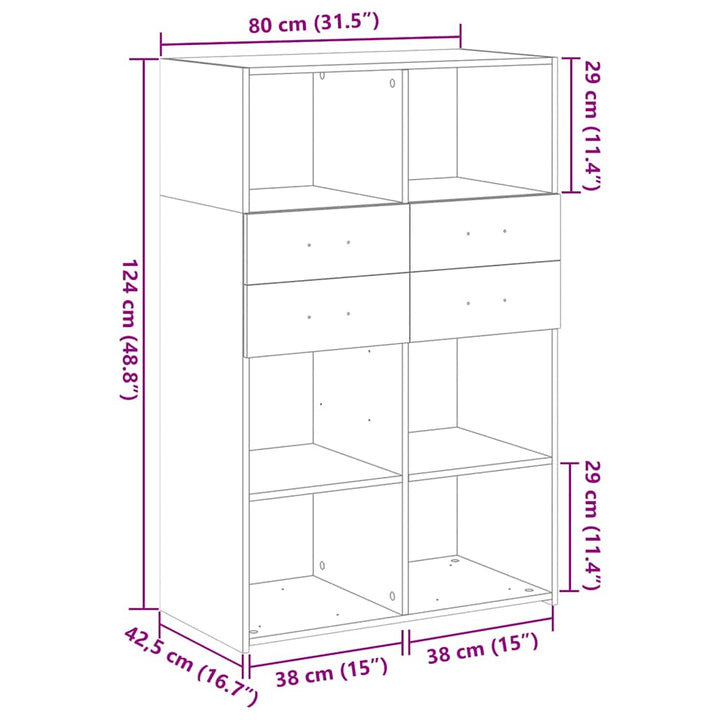 reol 80x42,5x124 cm konstrueret træ sort