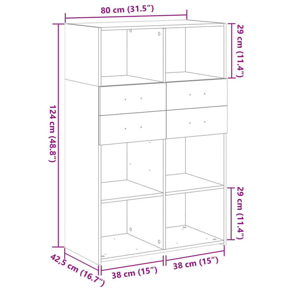 reol 80x42,5x124 cm konstrueret træ røget egetræsfarve