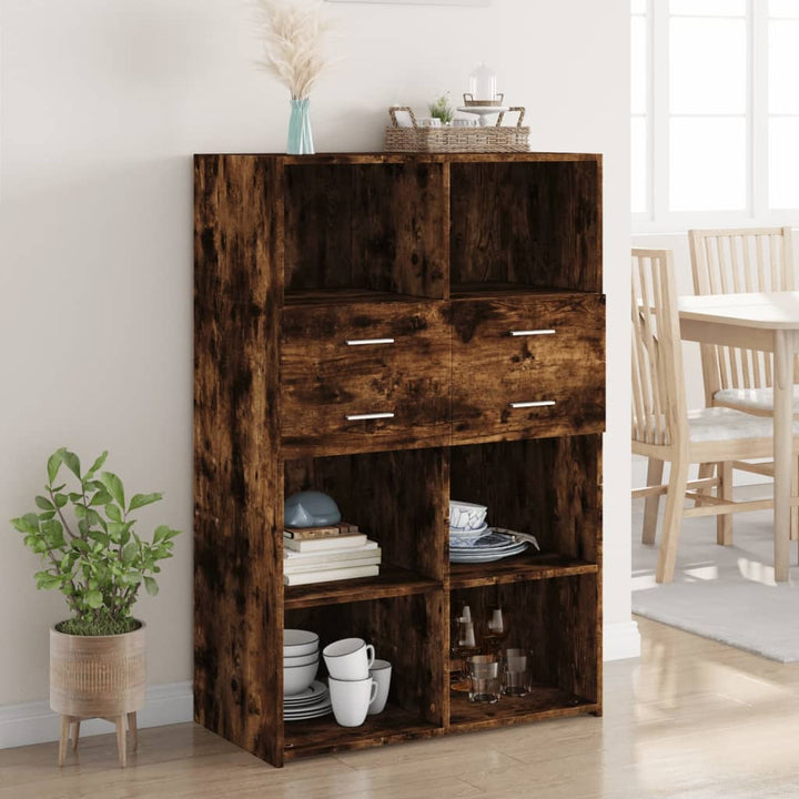 reol 80x42,5x124 cm konstrueret træ røget egetræsfarve