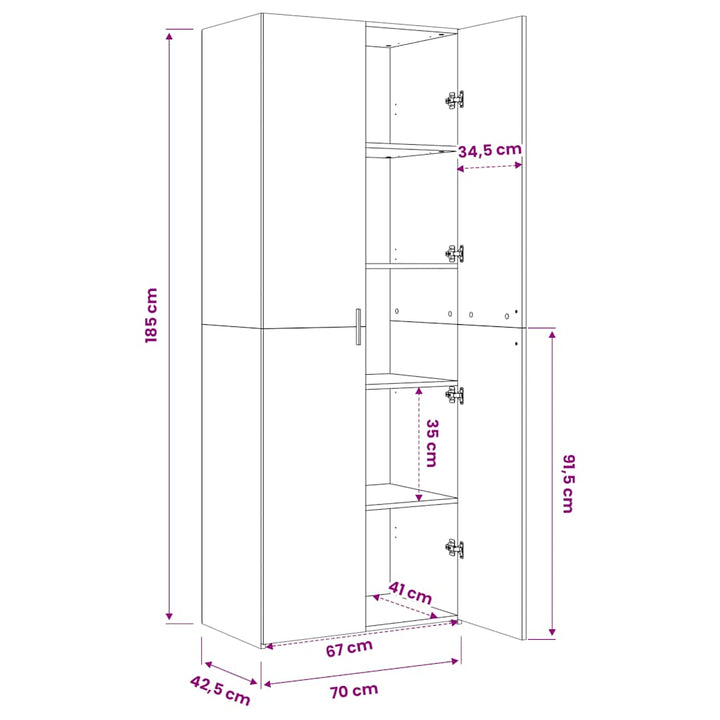 skab 70x42,5x185 cm konstrueret træ sonoma-eg