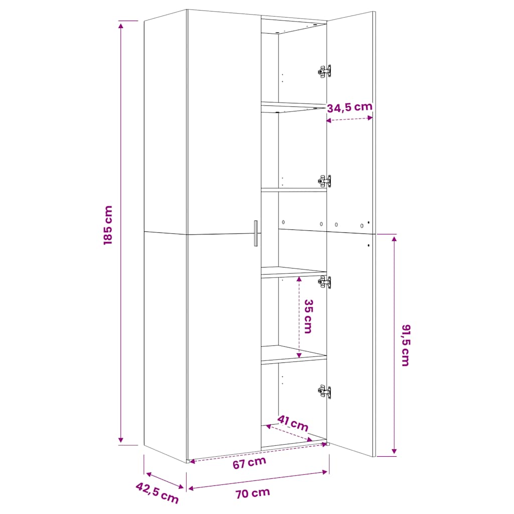 skab 70x42,5x185 cm konstrueret træ grå sonoma-eg