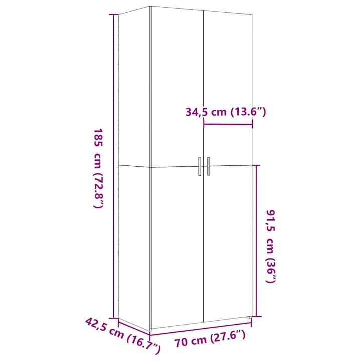 skab 70x42,5x185 cm konstrueret træ røget egetræsfarve