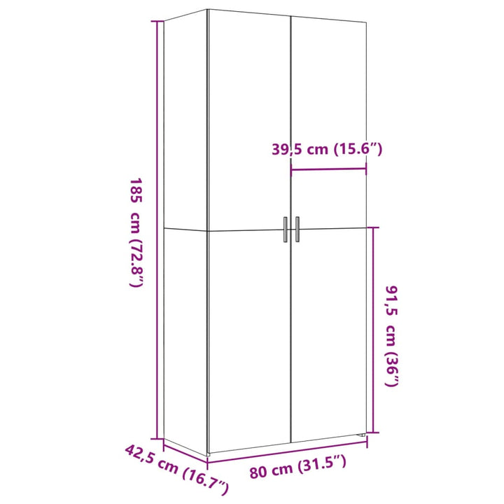 skab 80x42,5x185 cm konstrueret træ hvid