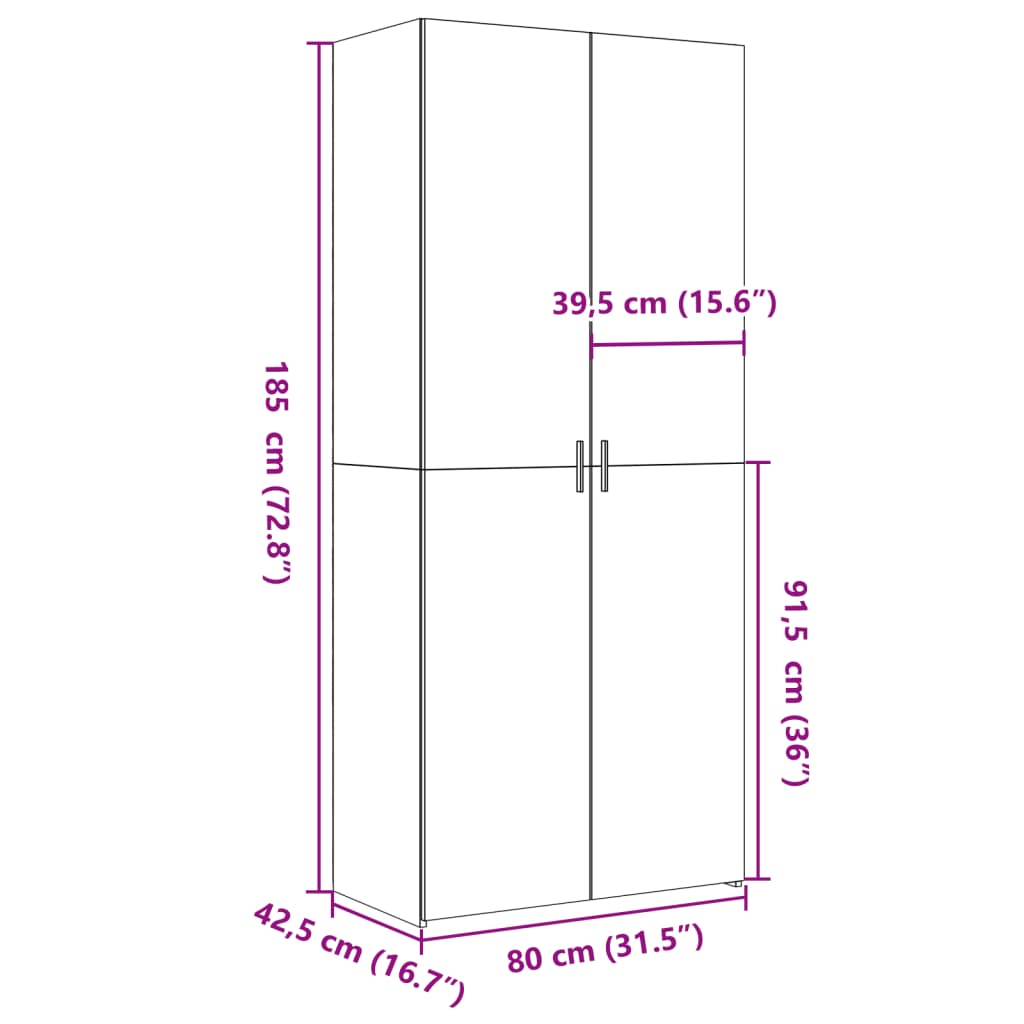 skab 80x42,5x185 cm konstrueret træ betongrå