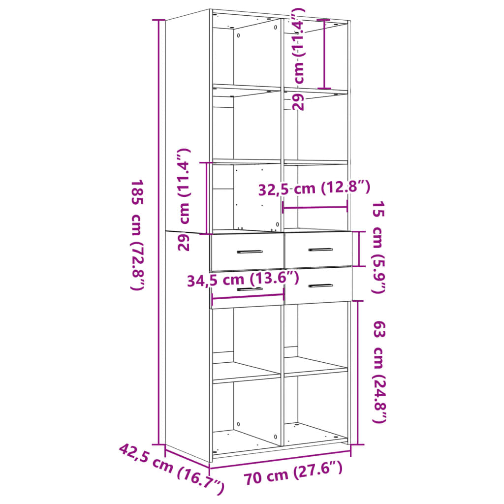 skab 70x42,5x185 cm konstrueret træ hvid