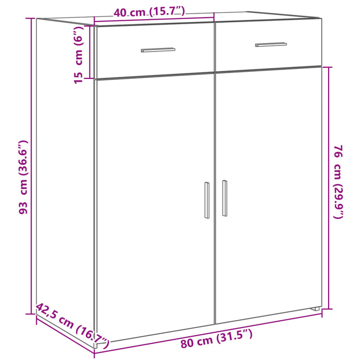 skænk 80x42,5x93 cm konstrueret træ røget egetræsfarve
