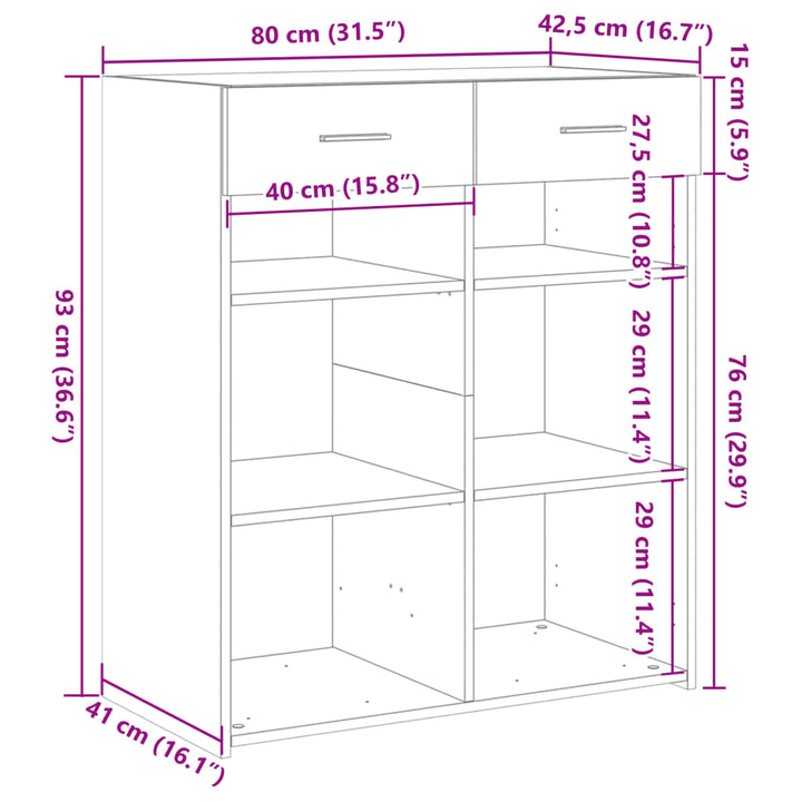 skænk 80x42,5x93 cm konstrueret træ brun egetræsfarve