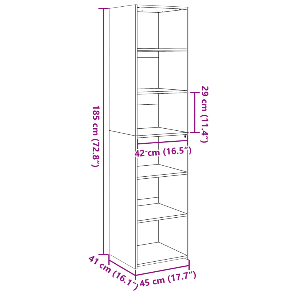 reol 45x41x185 cm konstrueret træ sort
