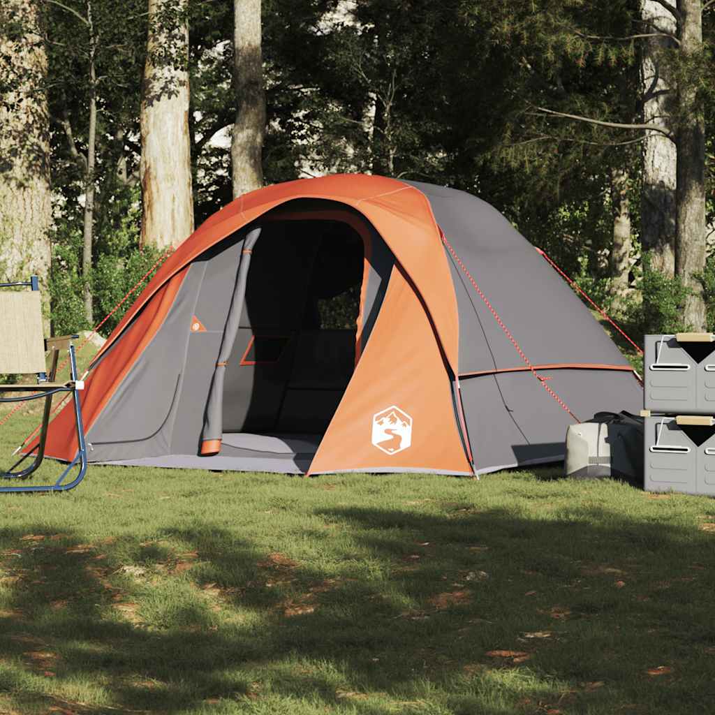 4-personers campingtelt vandtæt grå og orange