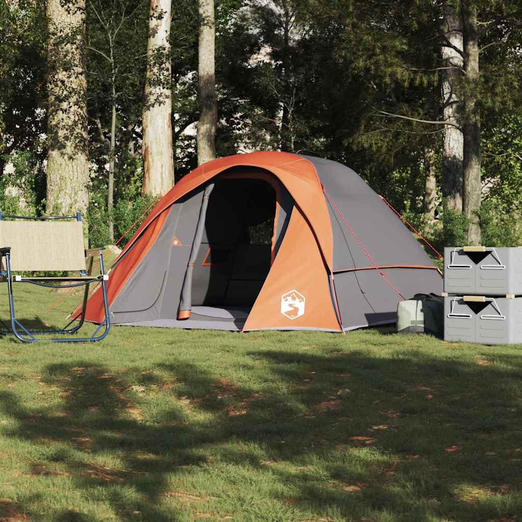 4-personers campingtelt vandtæt grå og orange