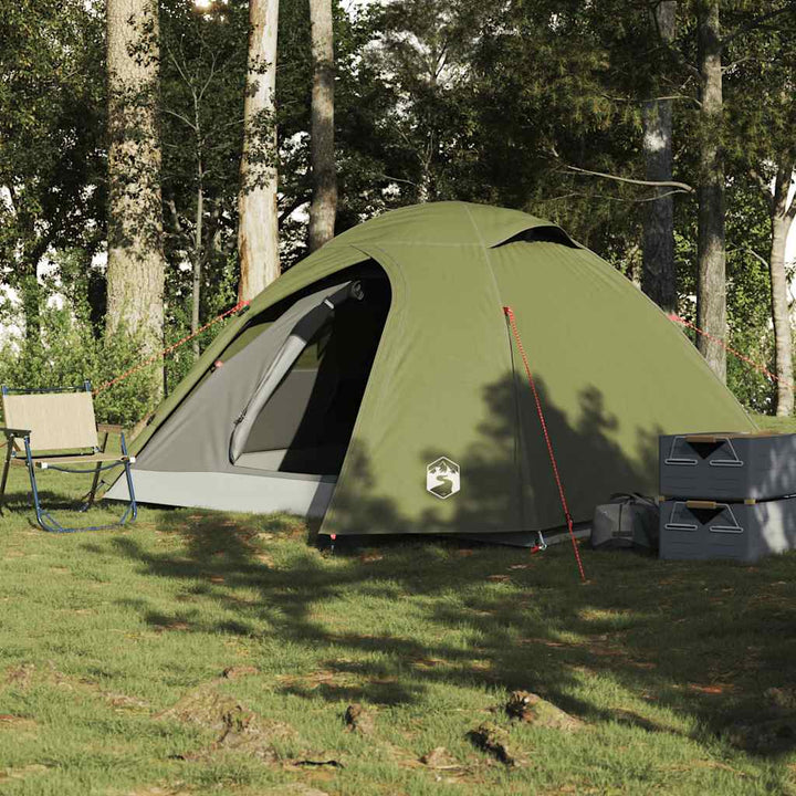 4-personers campingtelt vandtæt kuppel olivengrøn