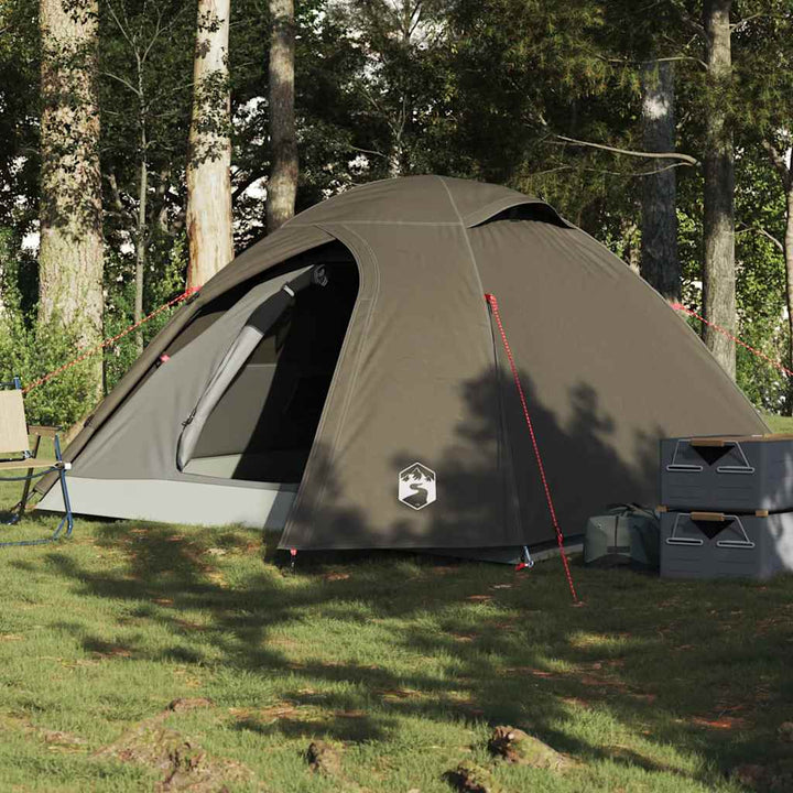 4-personers campingtelt vandtæt kuppel brun