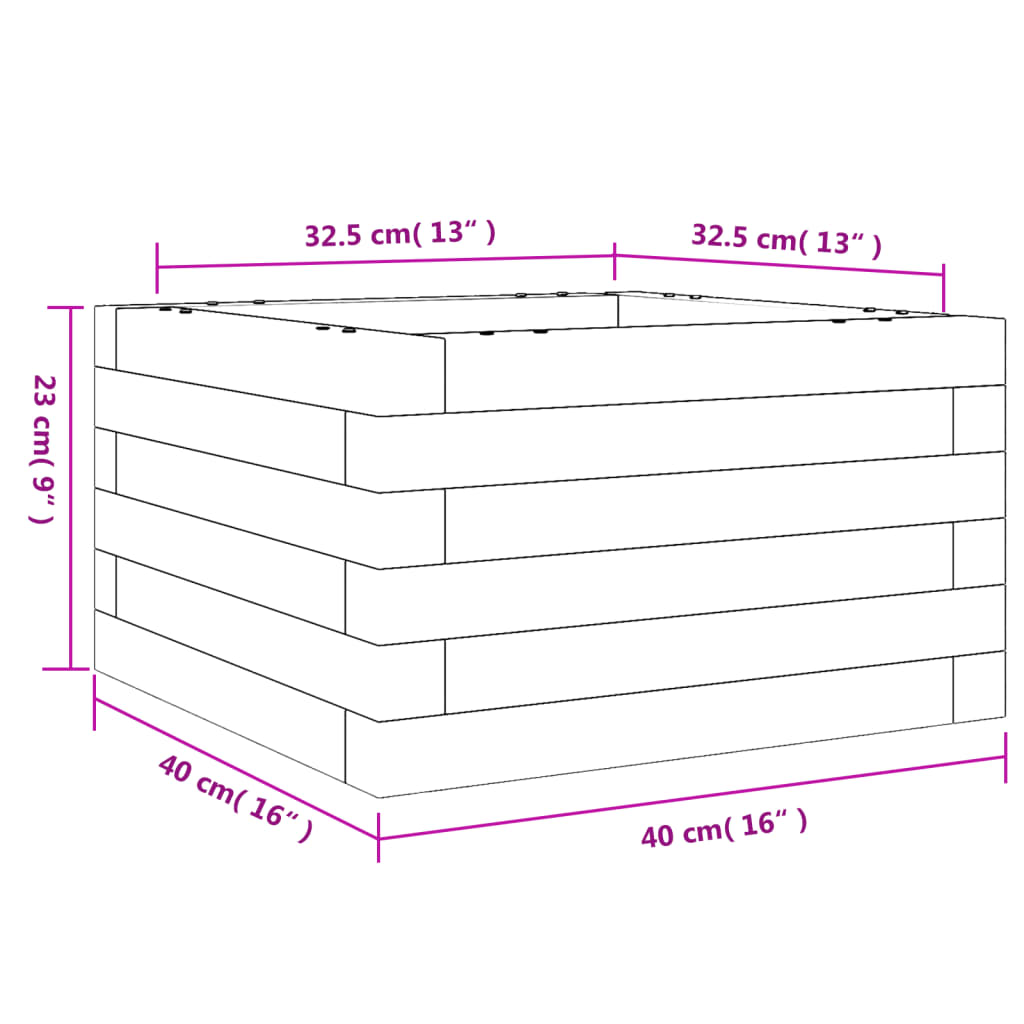 plantekasse 40x40x23 cm massivt fyrretræ