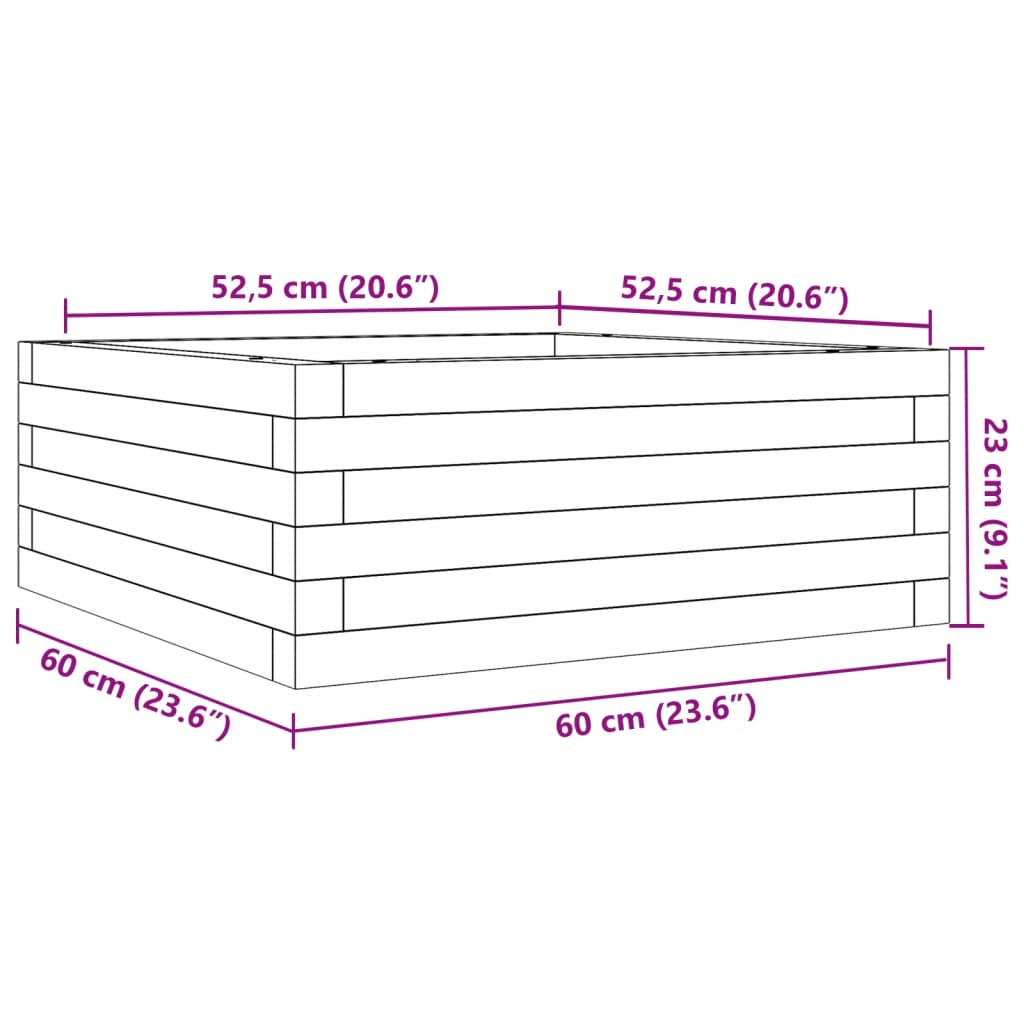 plantekasse 60x60x23 cm massivt fyrretræ hvid