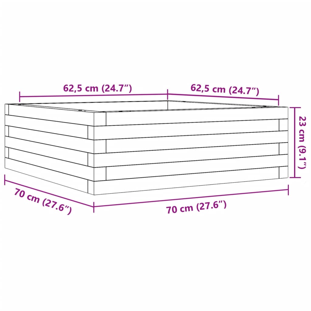 plantekasse 70x70x23 cm massivt fyrretræ