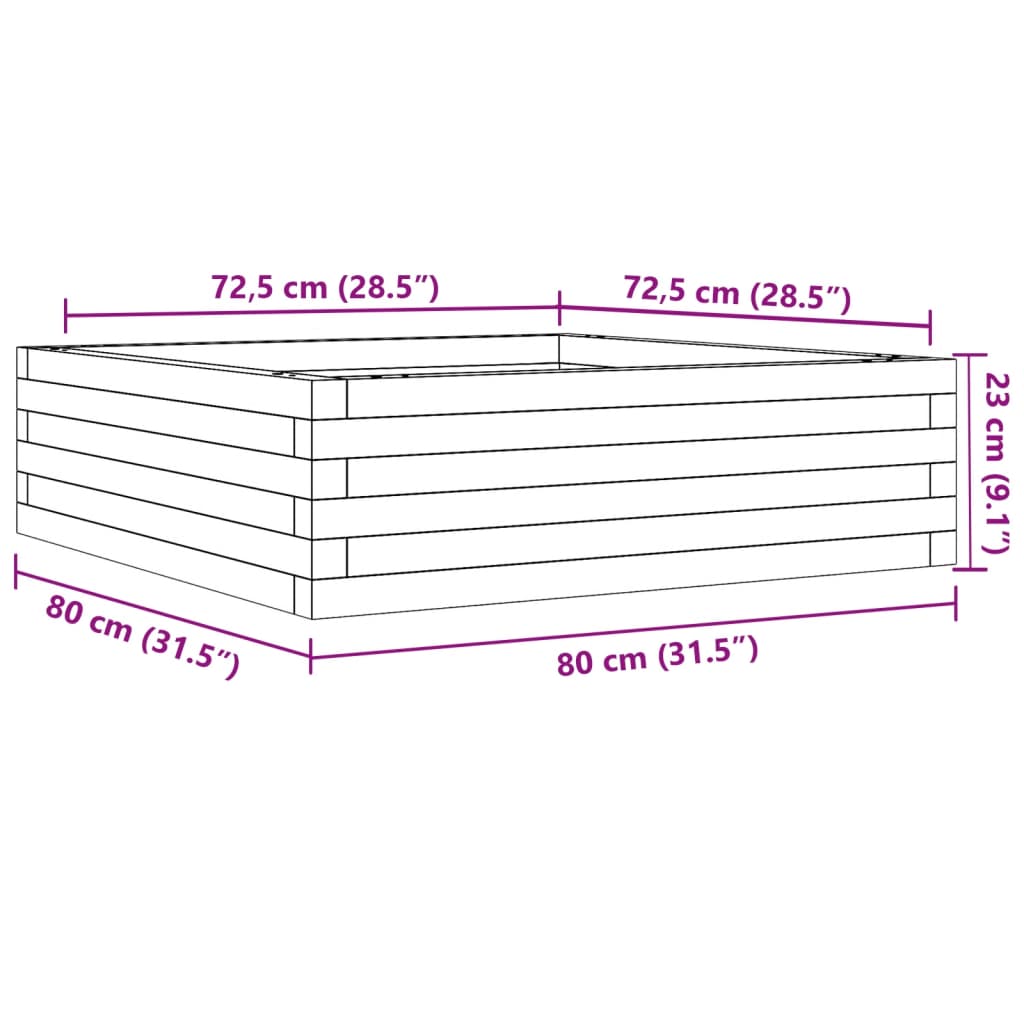 plantekasse 80x80x23 cm massivt fyrretræ hvid