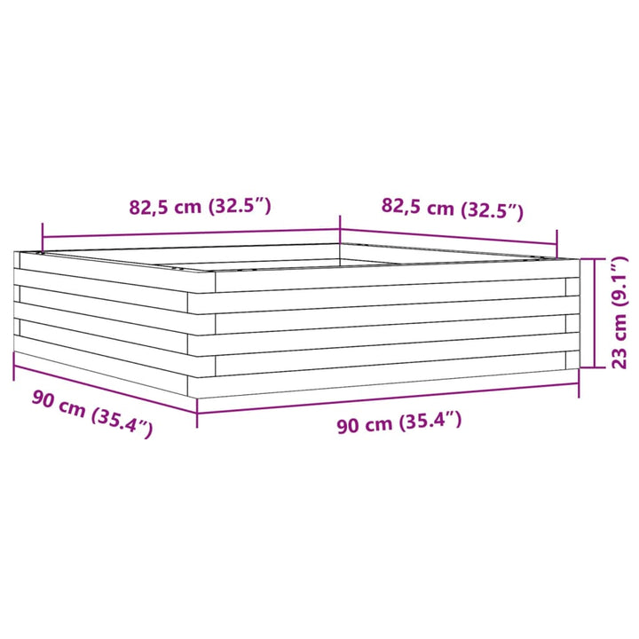 plantekasse 90x90x23 cm massivt fyrretræ hvid