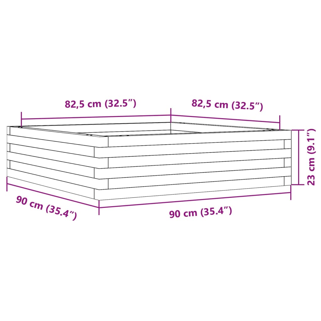 plantekasse 90x90x23 cm massivt fyrretræ gyldenbrun