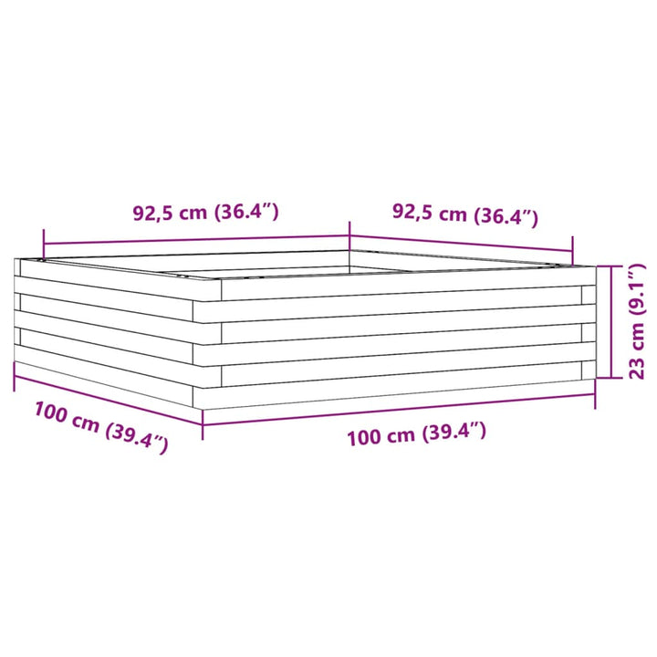 plantekasse 100x100x23 cm massivt fyrretræ gyldenbrun
