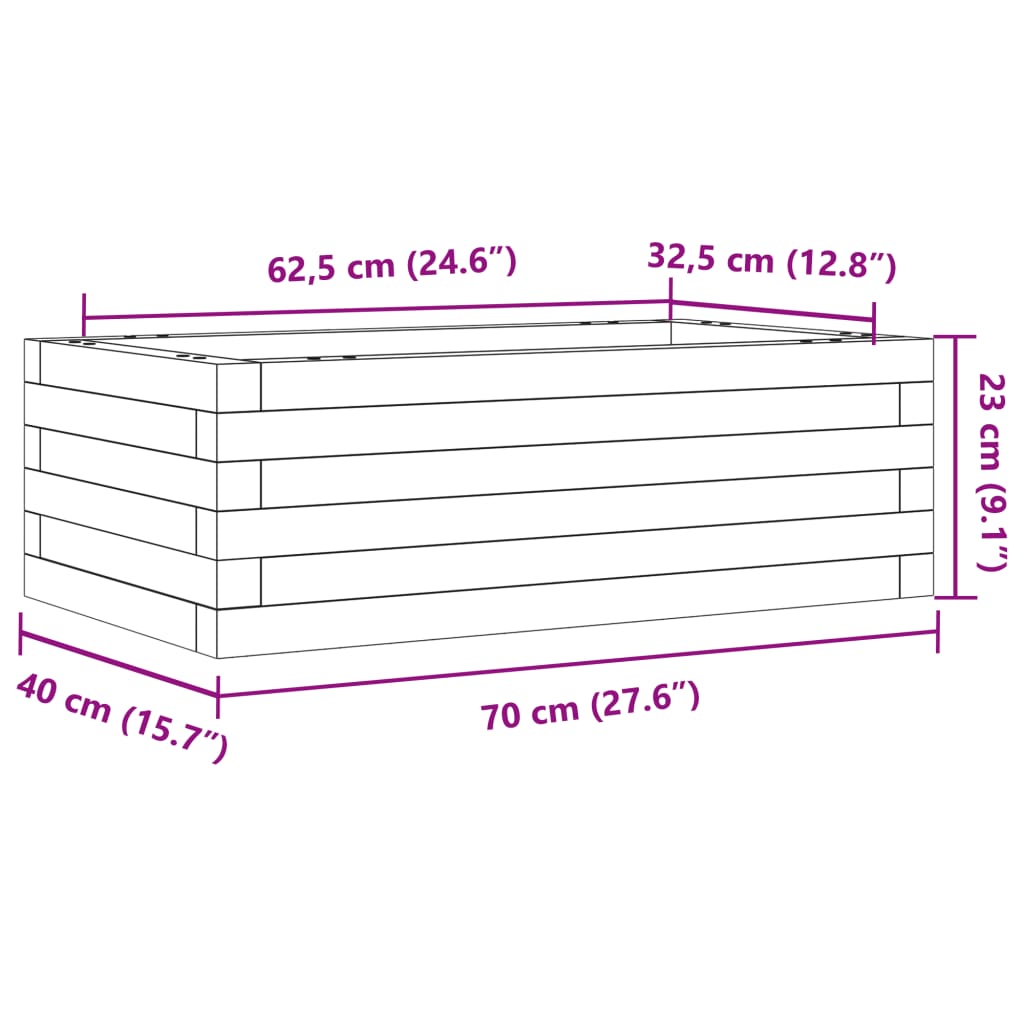 plantekasse 70x40x23 cm massivt fyrretræ gyldenbrun
