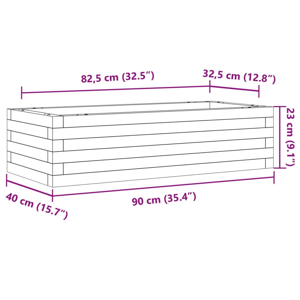 plantekasse 90x40x23 cm massivt fyrretræ gyldenbrun