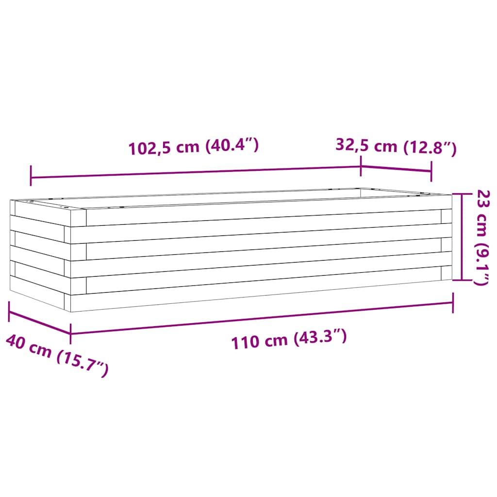 plantekasse 110x40x23 cm massivt fyrretræ gyldenbrun
