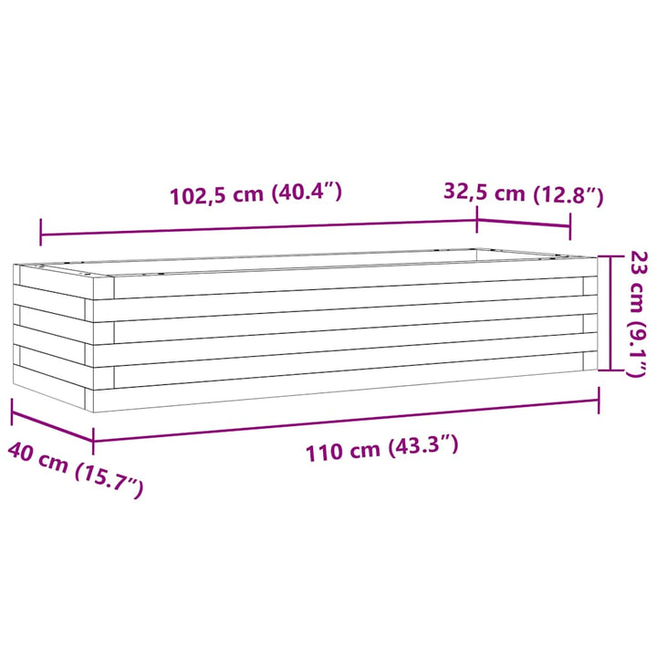 plantekasse 110x40x23 cm massivt fyrretræ gyldenbrun