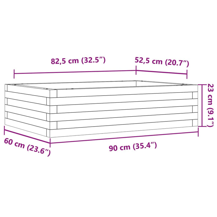 plantekasse 90x60x23 cm massivt fyrretræ