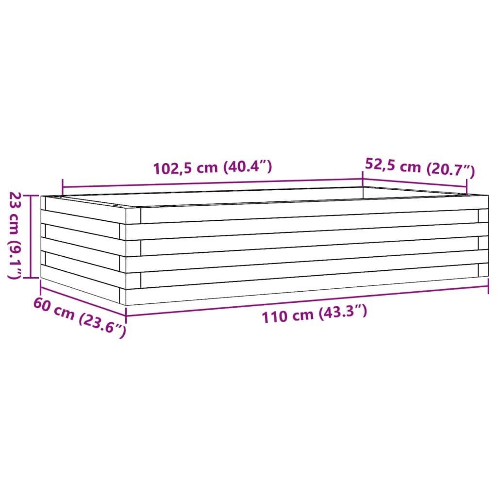 plantekasse 110x60x23 cm massivt fyrretræ gyldenbrun