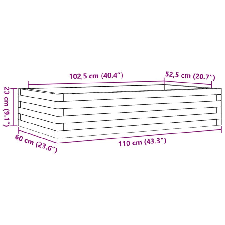 plantekasse 110x60x23 cm massivt fyrretræ gyldenbrun