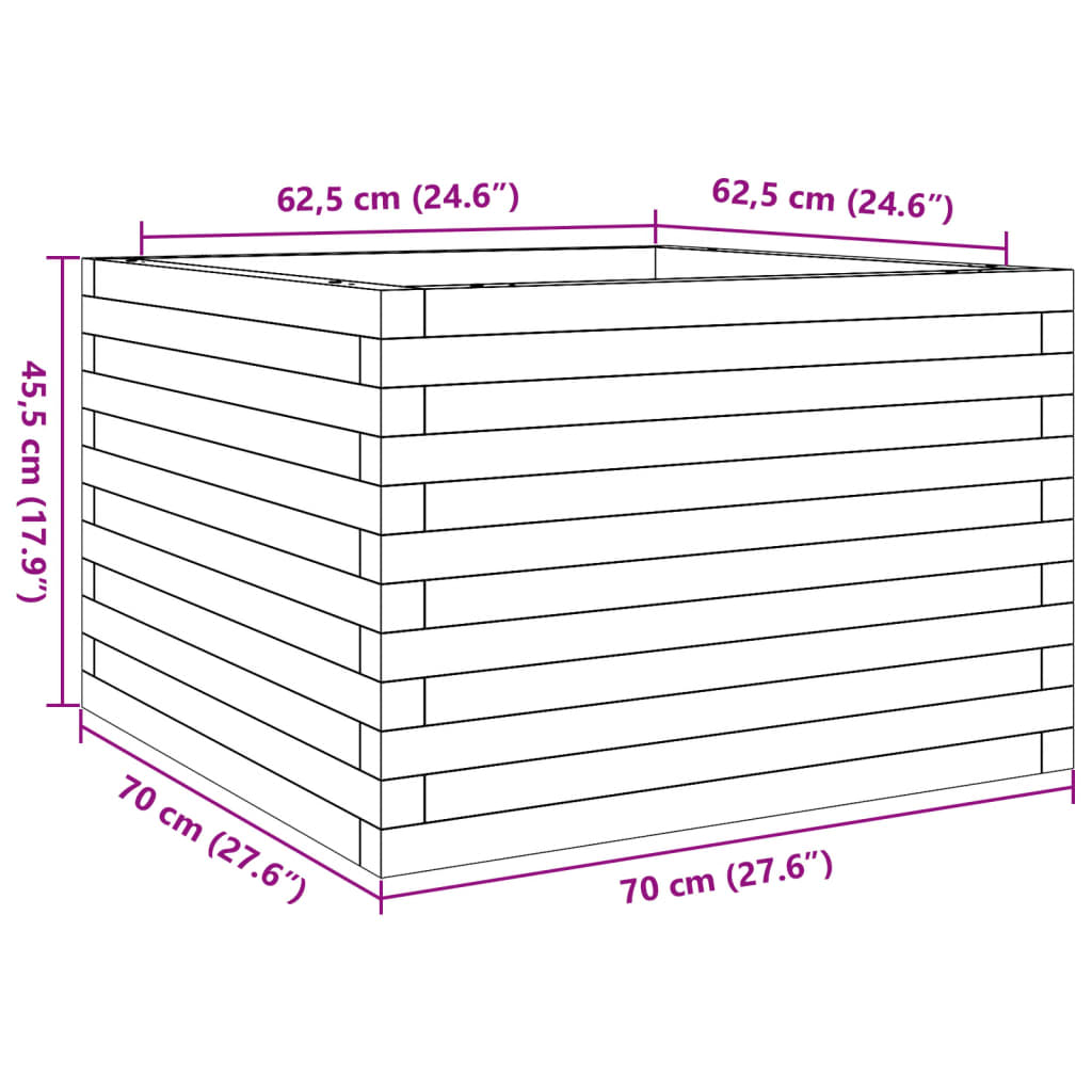 plantekasse 70x70x45,5 cm massivt fyrretræ hvid
