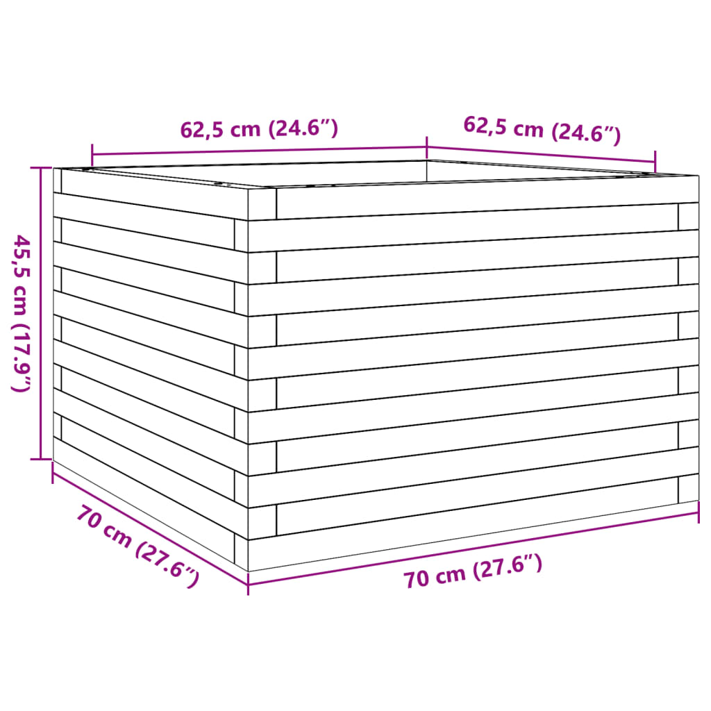 plantekasse 70x70x45,5 cm massivt fyrretræ gyldenbrun