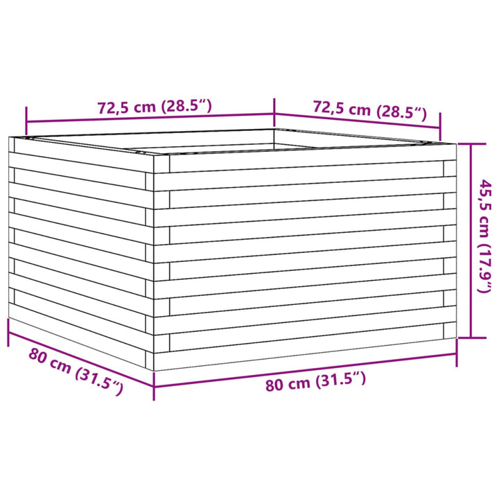 plantekasse 80x80x45,5 cm massivt fyrretræ hvid