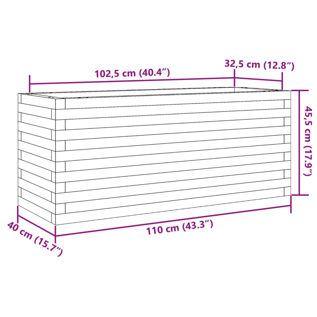 plantekasse 110x40x45,5 cm massivt fyrretræ