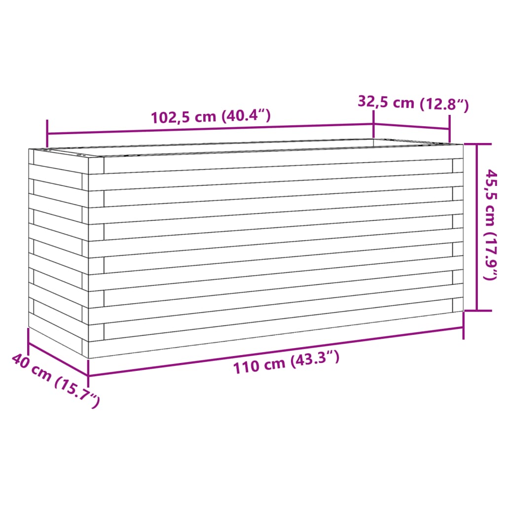 plantekasse 110x40x45,5 cm massivt fyrretræ gyldenbrun