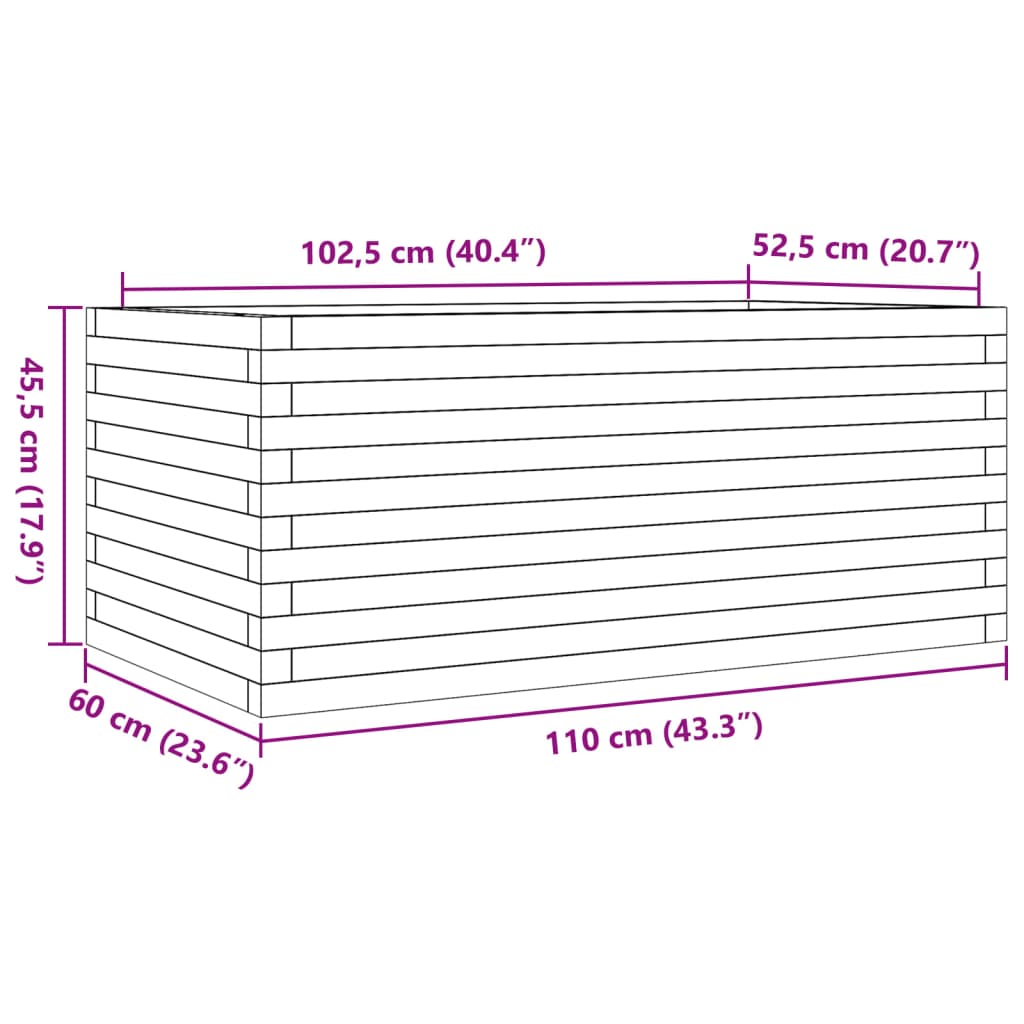 plantekasse 110x60x45,5 cm massivt fyrretræ hvid